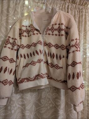 Thread & Supply Cream Sherpa Jacket with Rust Pattern